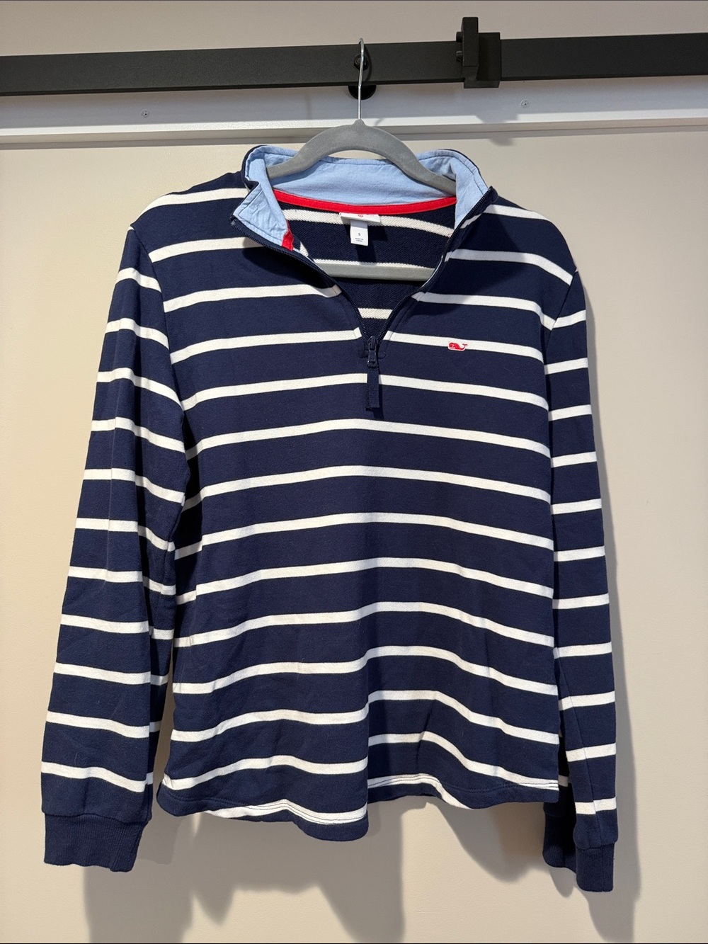 Vineyard Vines Navy & White Quarter‑Zip Striped Pullover